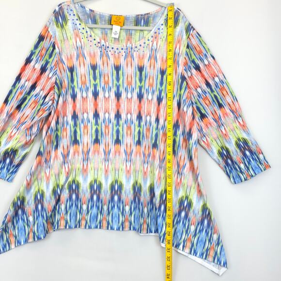 Ruby Rd Tunic Top Women 2X Geometric Beaded Multicolor Handkerchief Hem Pullover - Picture 3 of 9